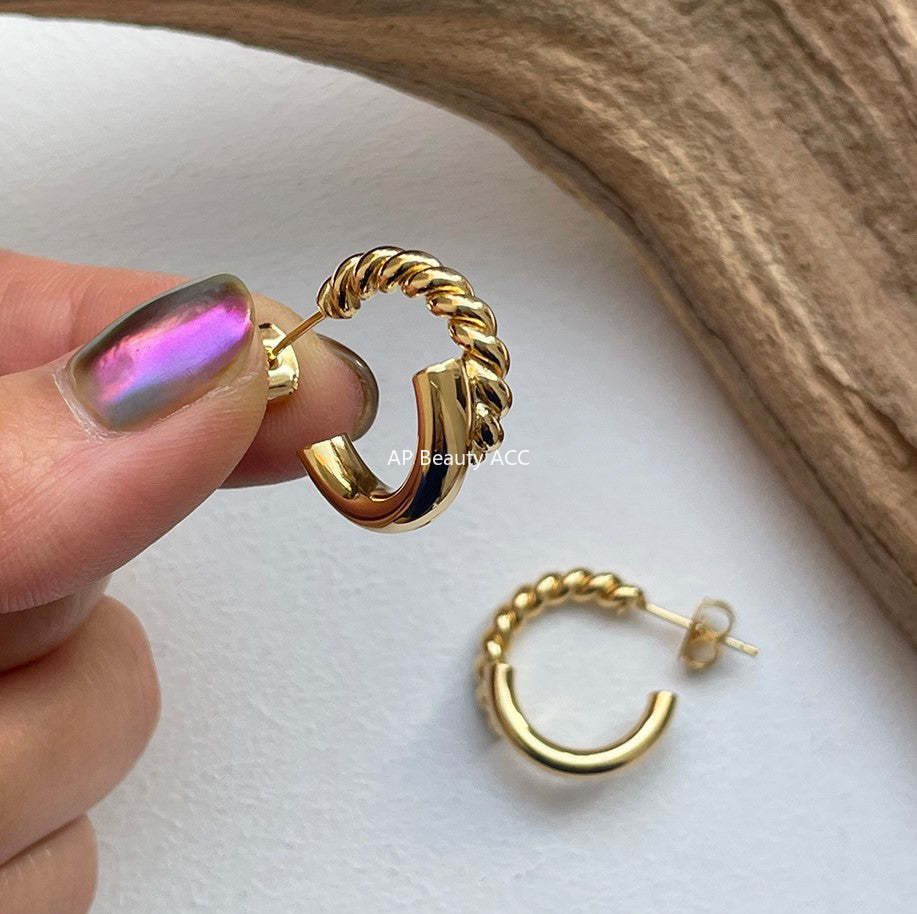 F廠-韓國韓版925純銀耳釘韓風INS極簡編織耳環耳扣銀耳釘女「C874」25.12-1