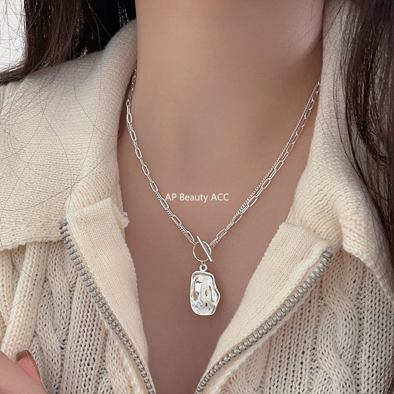 F廠-韓版飾品925純銀雙層異形項鍊簡約小眾chic網紅項鍊「B832」25.10-1