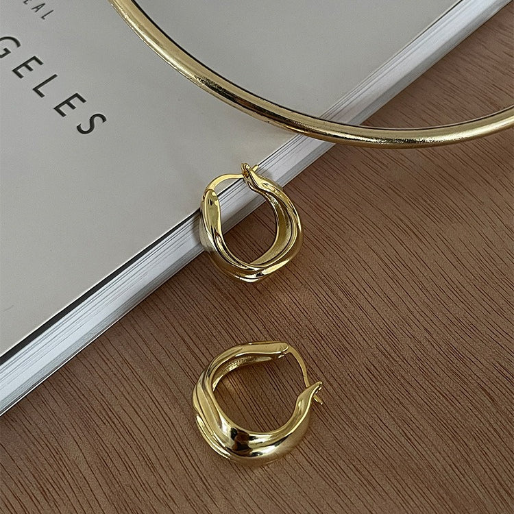 C廠-褶皺耳環新高級感耳圈耳釘輕奢高級感氣質大氣銀耳針飾「EH-2071. EBSJ」25.12-3