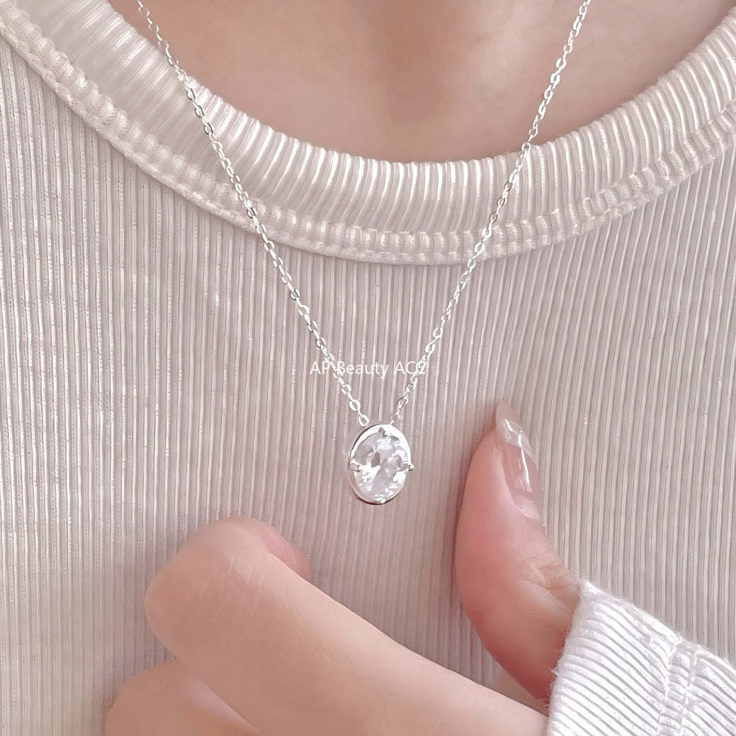 F廠-韓國韓版飾品925純銀橢圓鋯石項鍊INS風格百搭項鍊設計款項鍊「B1384」25.11-4