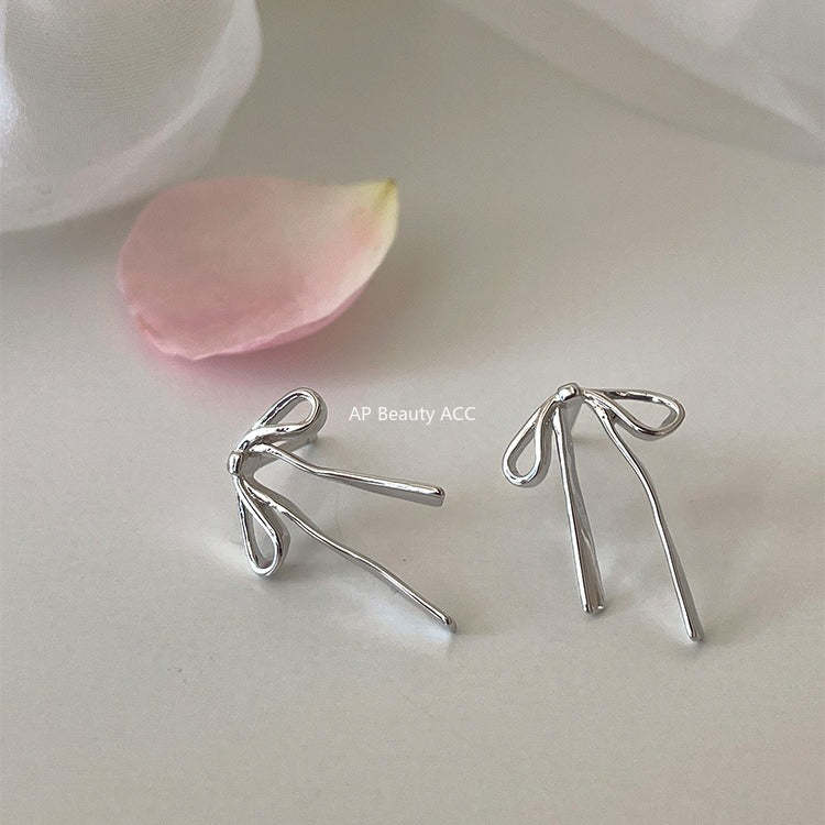 C廠-個性冷淡風蝴蝶結飄帶銀針耳釘女輕奢簡約設計氣質時尚百搭耳飾「EH-4290」25.12-1