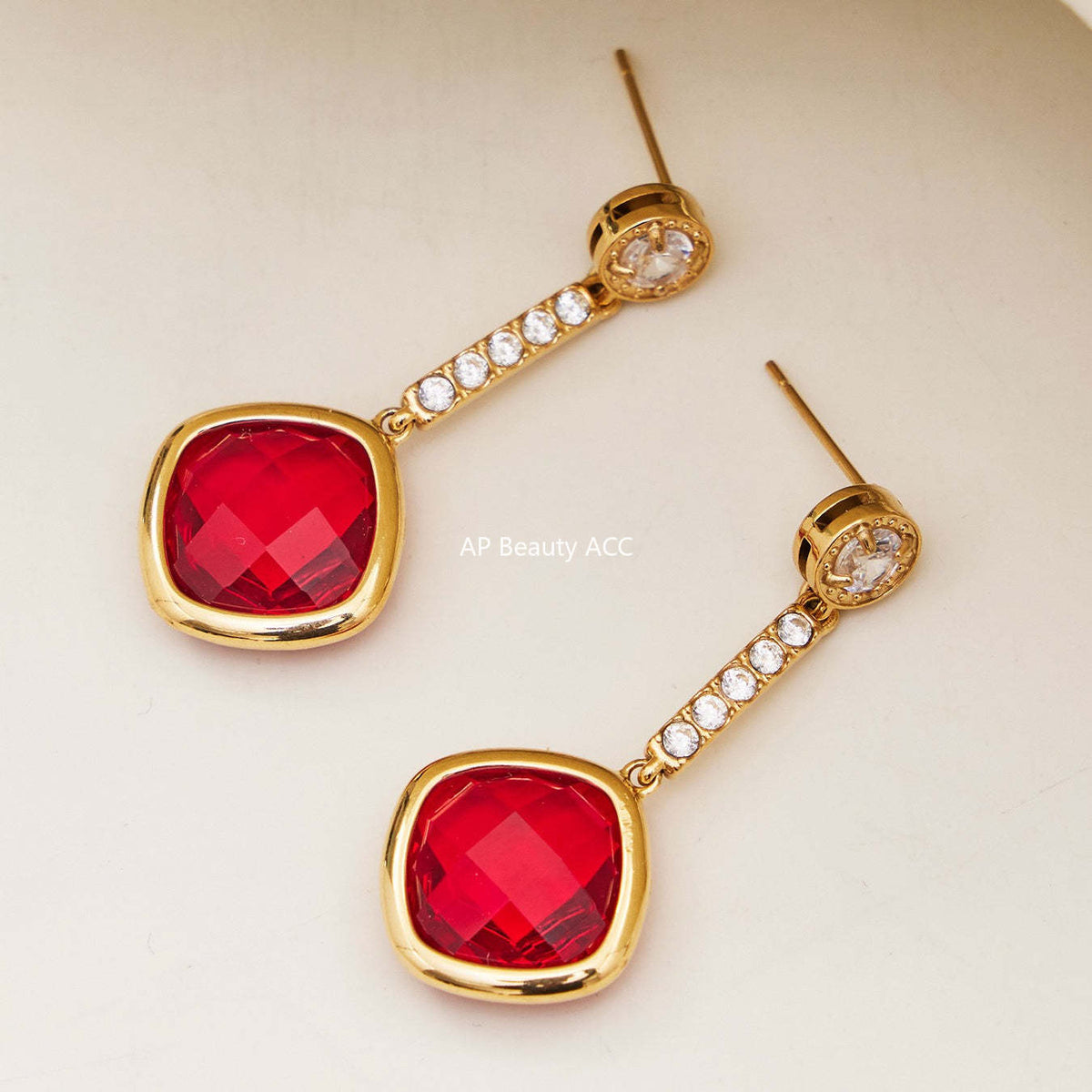 B廠-不鏽鋼四葉花鑲鋯石切麵包邊石頭手鍊長款毛衣鏈項鍊耳環首飾套裝「TXP509」25.12-1