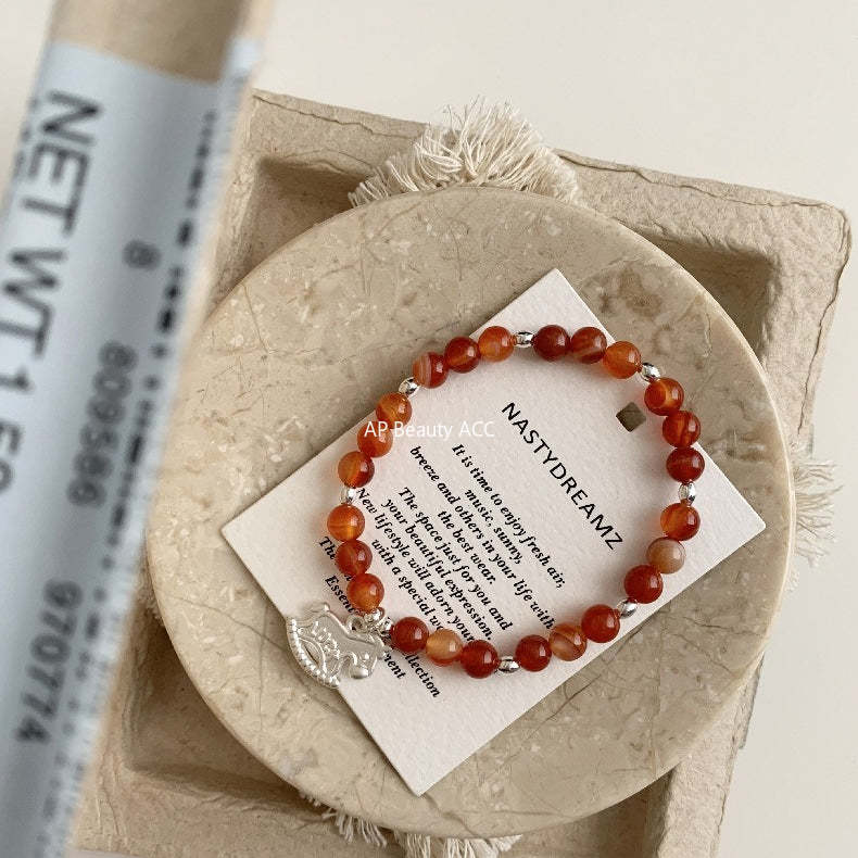 C廠-luck小木馬S925純銀小馬紅瑪瑙米珠手鍊S925純銀手鍊女士2026馬年「1652」25.12-3