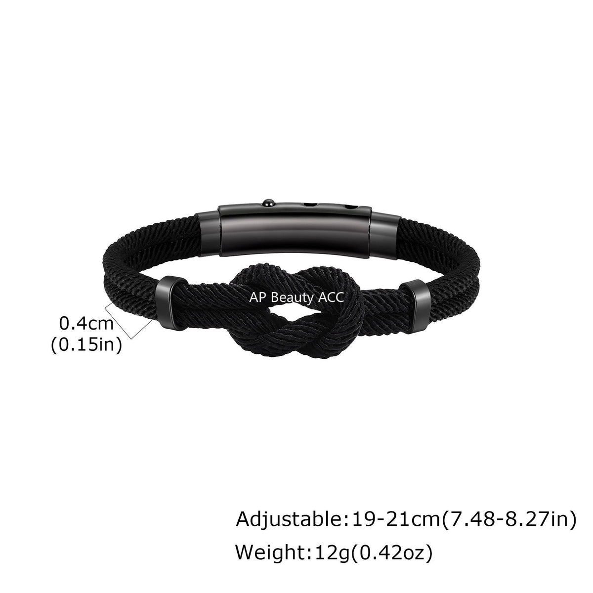 G廠-不鏽鋼男士調節扣黑色無限符號米蘭繩同心結手繩手鍊「BL-739」25.11-2