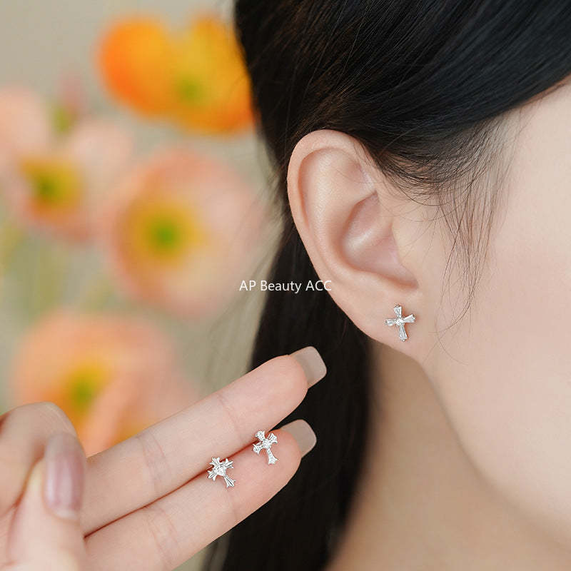 D廠-S999足銀輕奢個性十字架耳環女個性時尚冷淡風免摘耳骨耳飾「YC2153E_3 YC2416E_2 YC2434E_1」25.11-3
