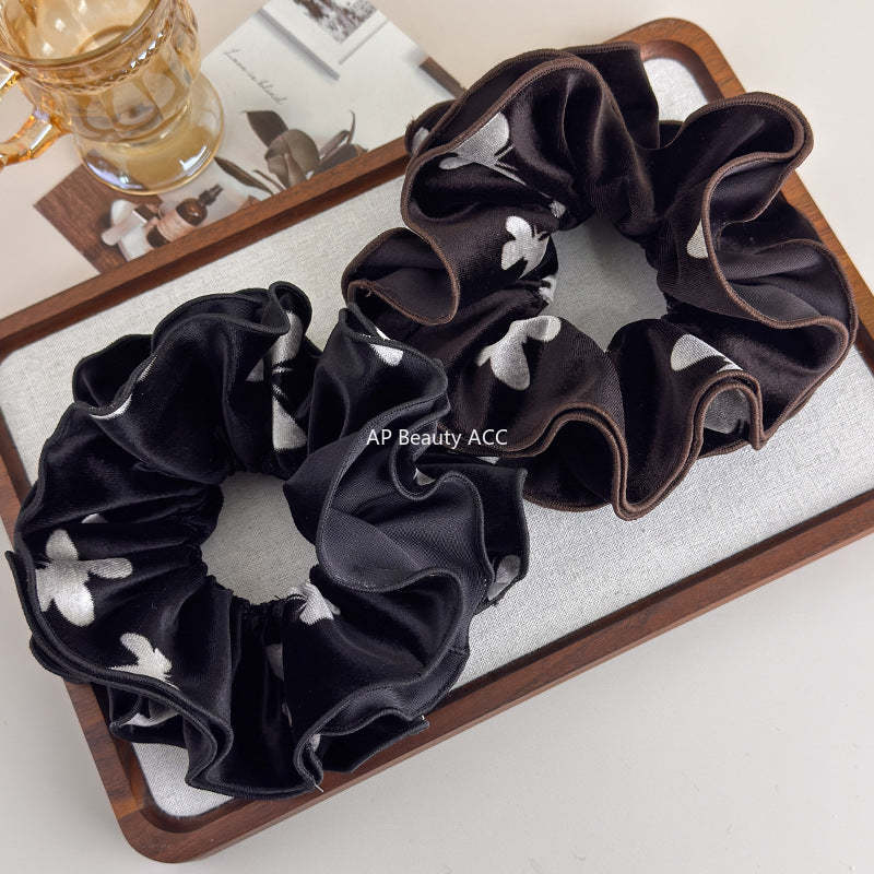 E廠-法式秋冬絲絨印花蝴蝶雙層大腸髮圈女氣質超大丸子頭馬尾頭繩頭飾「27695」25.11-3