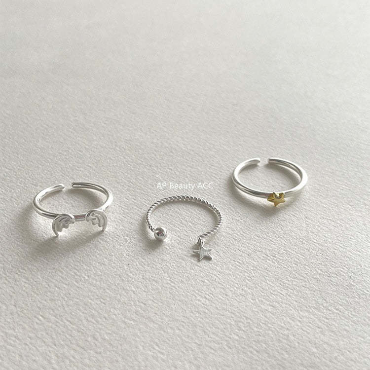 C廠-超仙百搭天使之翼疊戴戒指女簡約精緻高級感星星純銀食指戒新指環「JZ-0717」25.10-5