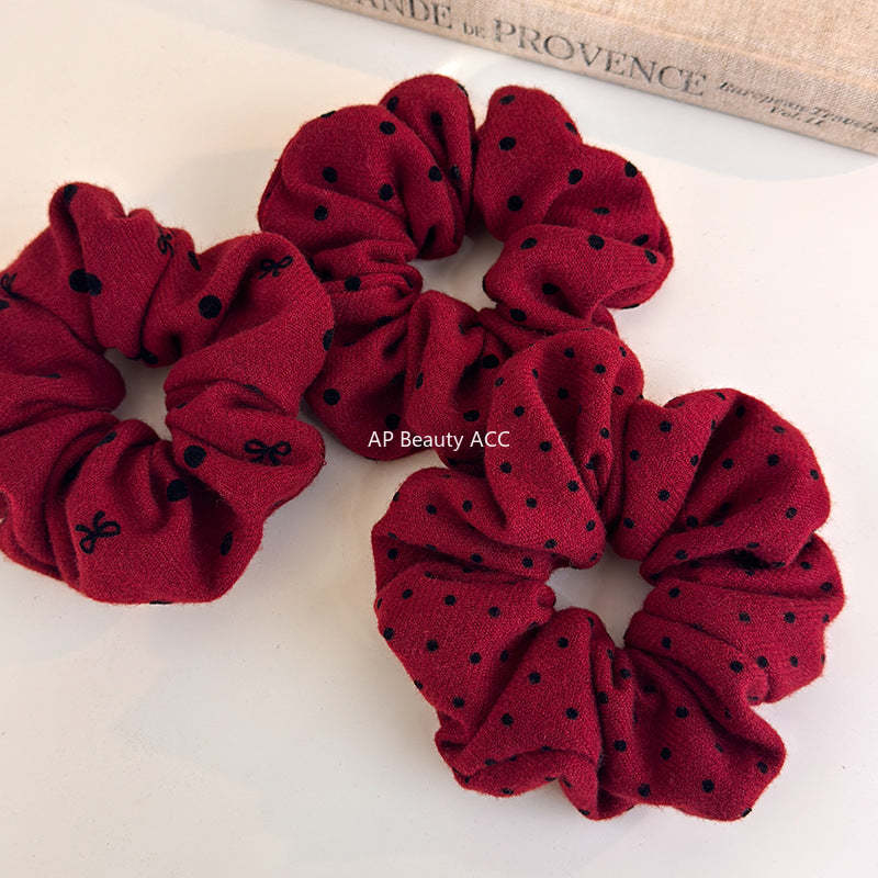 E廠-新年紅色波點大腸髮圈網紅2025新款綁頭髮頭繩高顱頂頭箍洗臉髮捆「27755」25.12-1