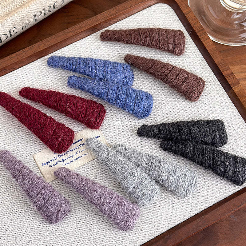 E廠-韓國ins秋冬彩色三角毛線bb夾髮夾可愛甜美瀏海夾側邊夾頭飾髮飾「27652」25.11-4