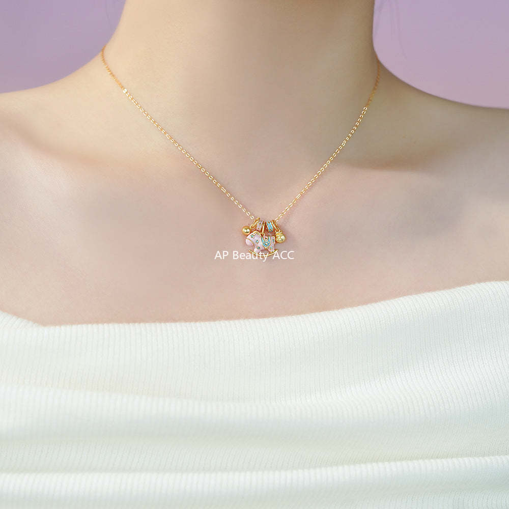 D廠-原創足銀S999搖搖馬項鍊女生肖馬多巴胺童趣國風創意鎖骨鏈批發「YC1589N_1」25.12-1