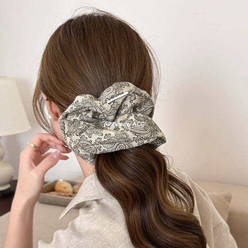 E廠-韓系復古腰果印花大腸髮圈女扎馬尾頭繩不傷髮大號髮繩橡皮筋髮飾「27630」25.11-1