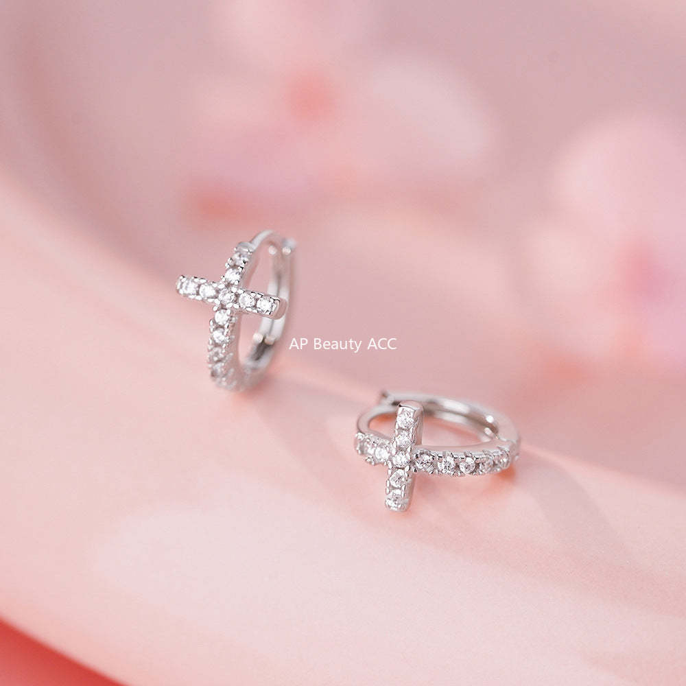 D廠-S999足銀輕奢個性十字扣女個性時尚冷淡風免摘耳骨耳飾「YC7384E_1」25.11-4