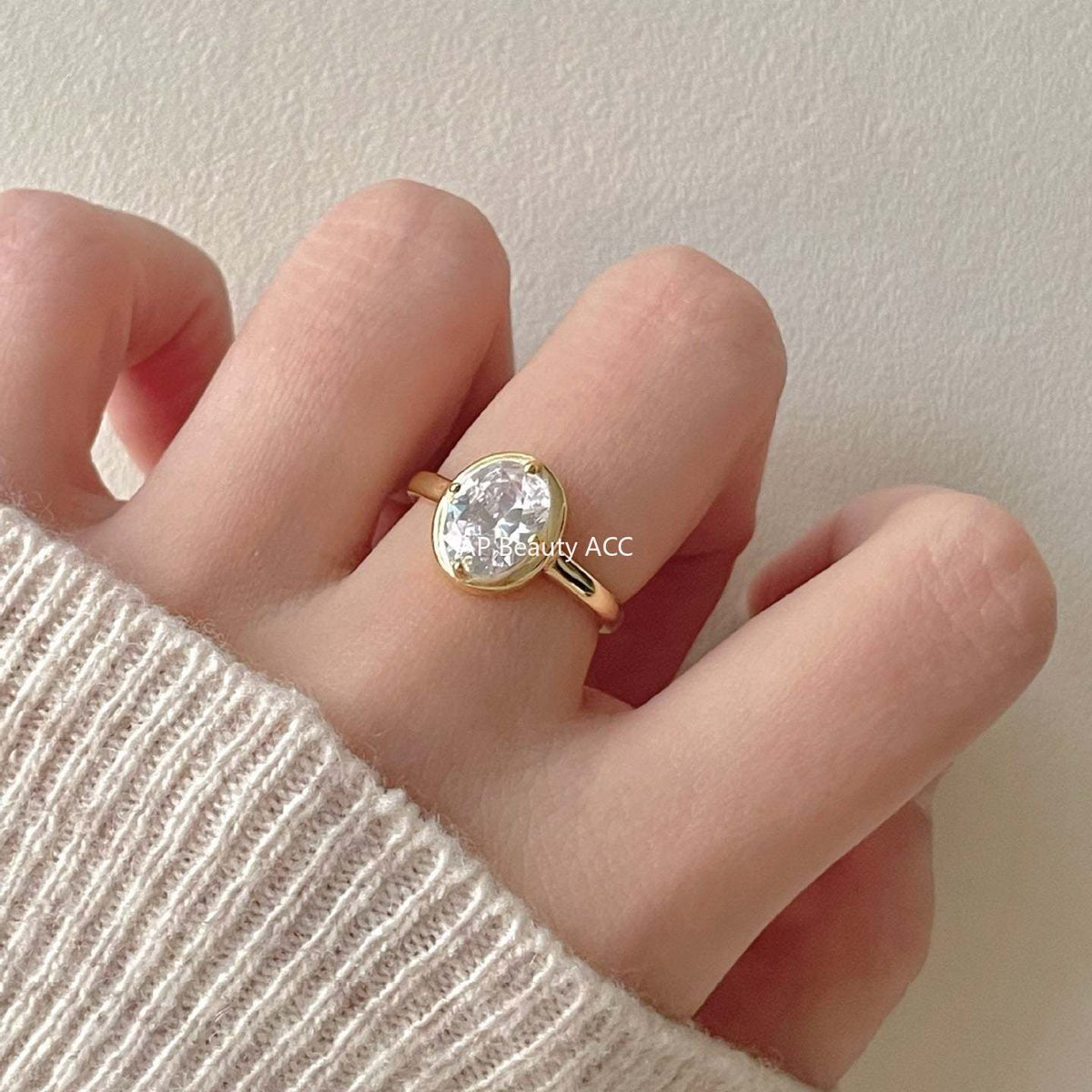 F廠-韓版韓版925純銀橢圓鋯石戒指簡約小紅書INS時尚開口戒「J2146」25.11-4