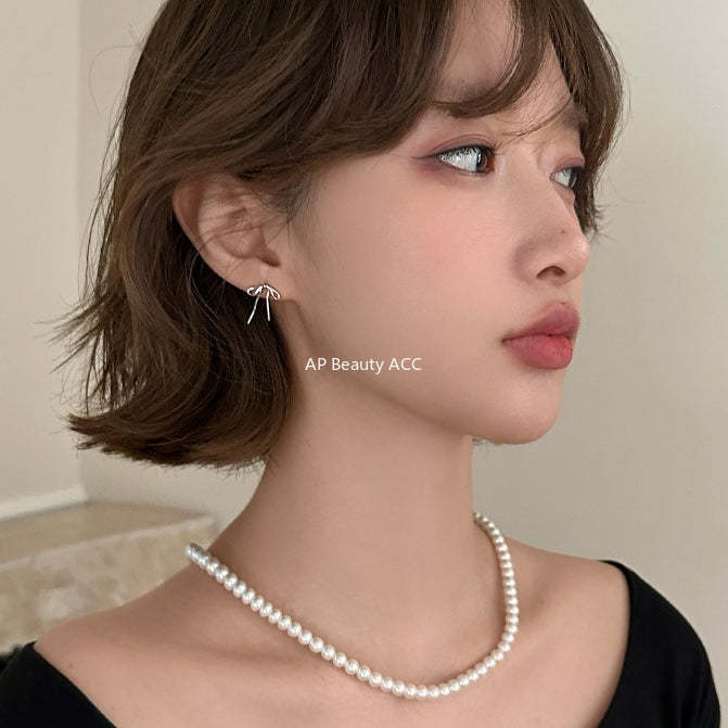 C廠-個性冷淡風蝴蝶結飄帶銀針耳釘女輕奢簡約設計氣質時尚百搭耳飾「EH-4290」25.12-1