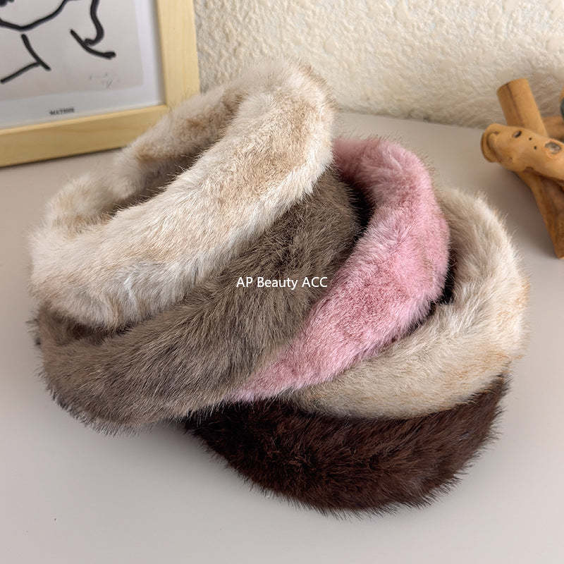 E廠-高顱頂髮箍女2025新款高級感秋冬毛絨髮箍洋氣時尚仿貂絨頭箍髮飾「24297」25.11-1