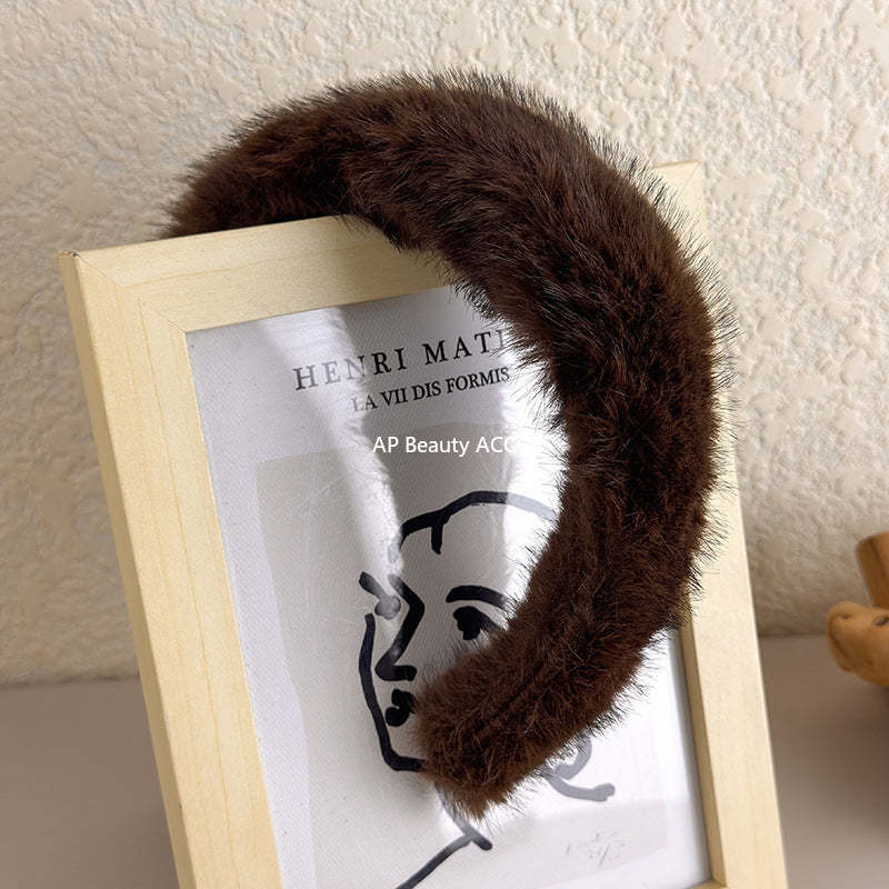 E廠-高顱頂髮箍女2025新款高級感秋冬毛絨髮箍洋氣時尚仿貂絨頭箍髮飾「24297」25.11-1