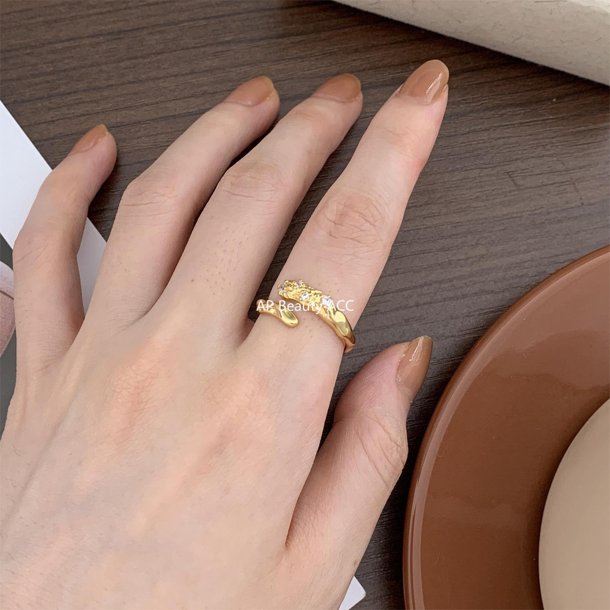 F廠-法式風925純銀鑲鑽不規則戒指 極簡時尚女設計感ins網紅戒「J1269」25.12-2