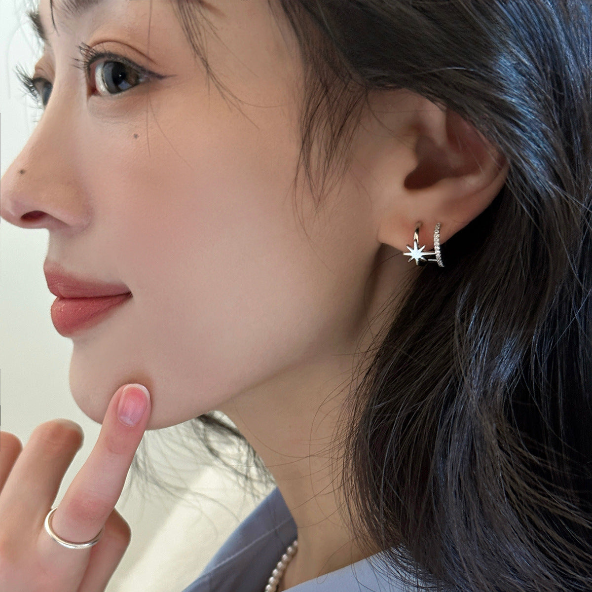 C廠-輕奢高級感C形星星鋯石耳釘女時尚潮流氣質耳環百搭小眾設計耳飾「EH-3598」25.04-4