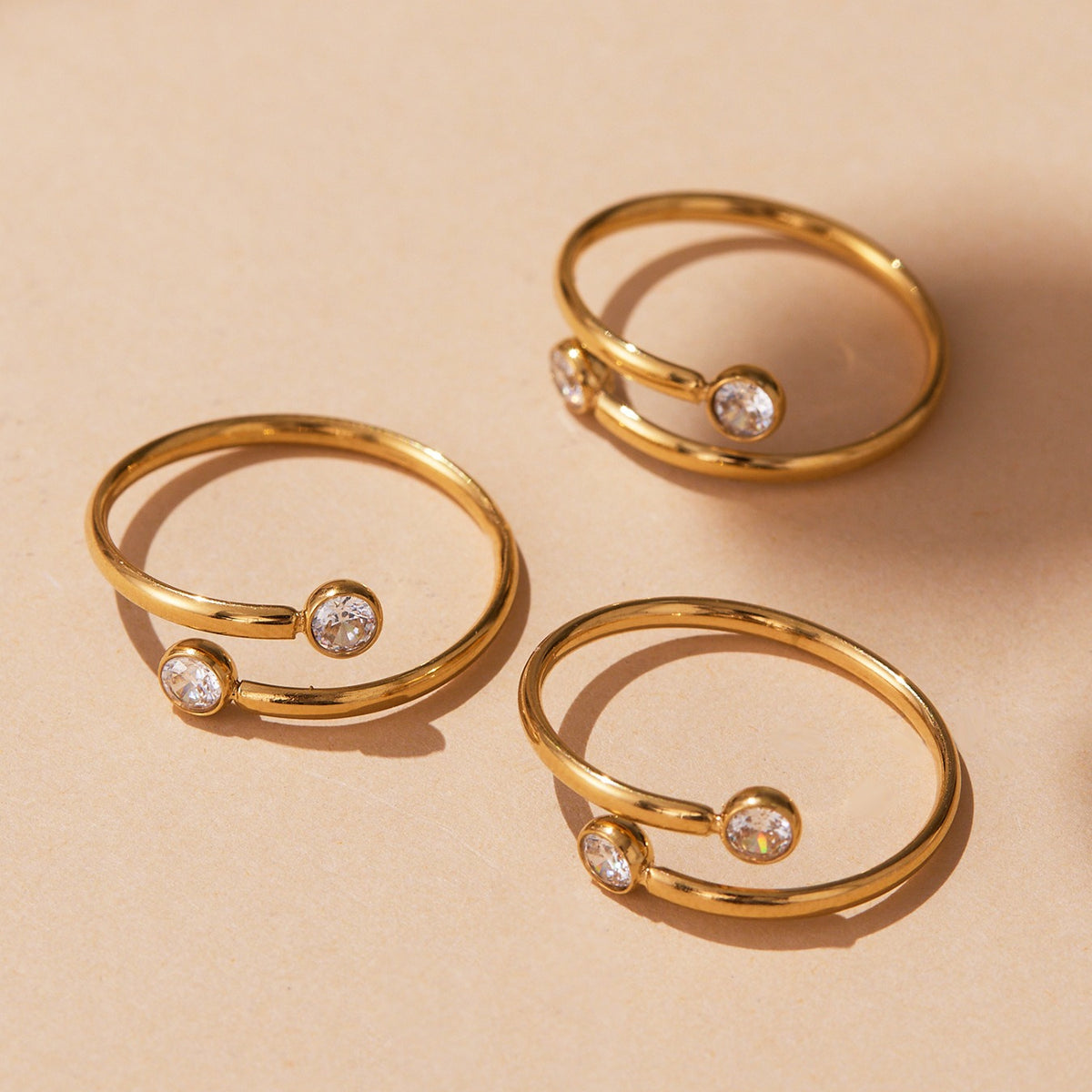 B廠-超閃5A鋯石小鑽尾戒三件套戒指不鏽鋼18k鍍金飾品跨境rings「A309-A312-A313」25.09-4