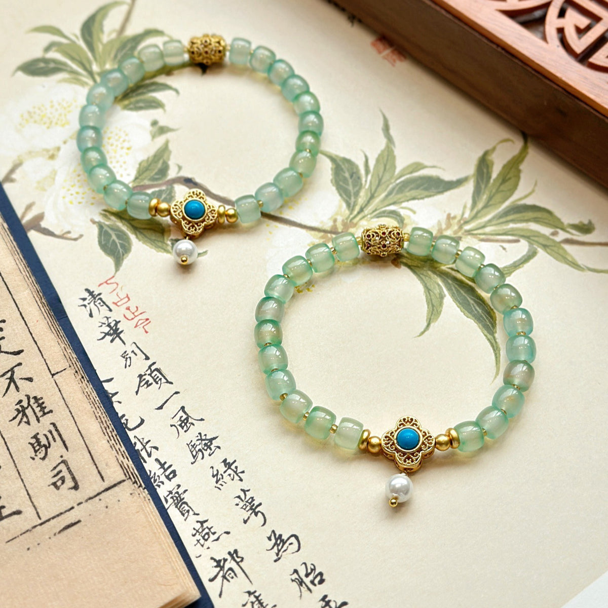 AS廠-天然綠玉髓老型珠施家珍珠設計款綠松新中式復古批發廠家直銷「l2959」25.10-5