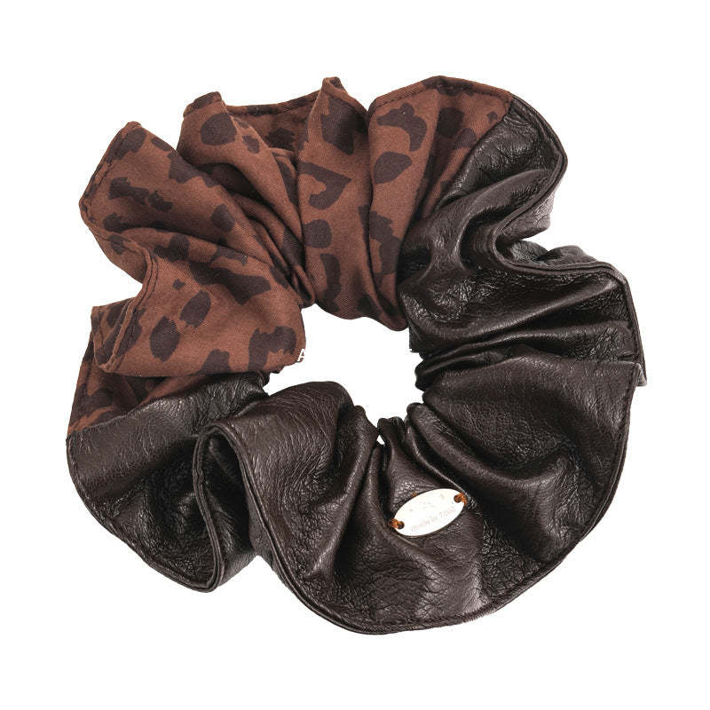 E廠-韓國ins風咖色豹紋拼接大腸髮圈女秋冬氛圍感氣質低馬尾頭繩髮飾「27622」25.11-1