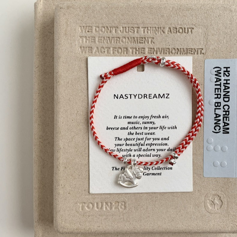 C廠-搖搖馬木馬2026屬馬生肖馬年S925純銀手工紅色（可調節）編繩手鍊「1630」25.12-3