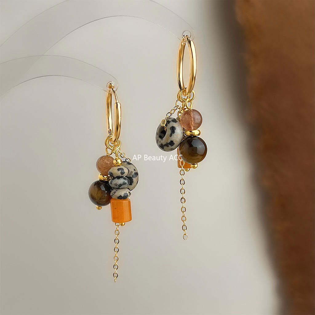 A廠-文藝復古天然石虎眼石手工藝設計感民族風流蘇耳環工廠耳環飾品批發「6942」25.10-5