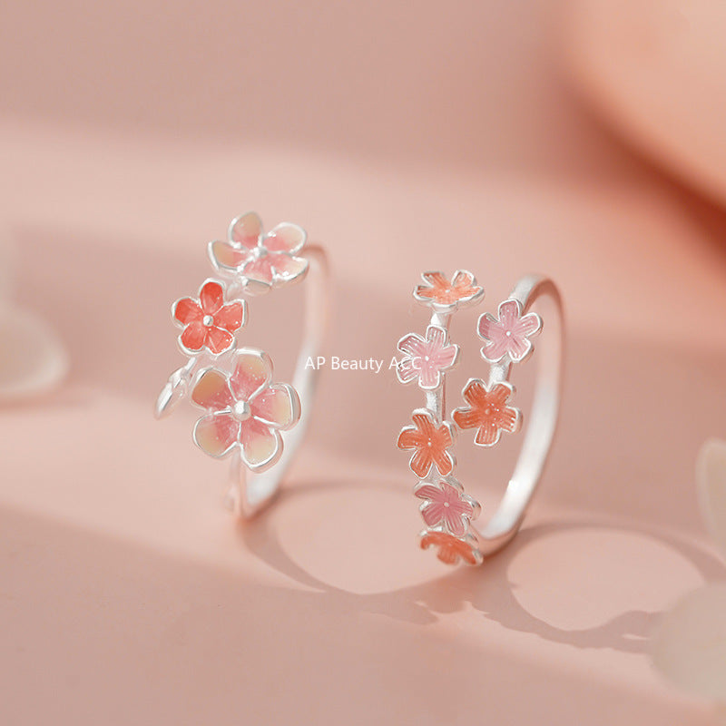 D廠-S999足銀櫻花花朵開口戒指清新設計感甜美可疊戴清新精美手飾「YC3658R_1 YC4535R_1」25.11-2