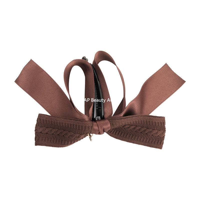 E廠-秋冬美拉德~復古針織蝴蝶結香蕉夾女大號防滑高馬尾扭扭竪夾頭飾「27638」25.11-1