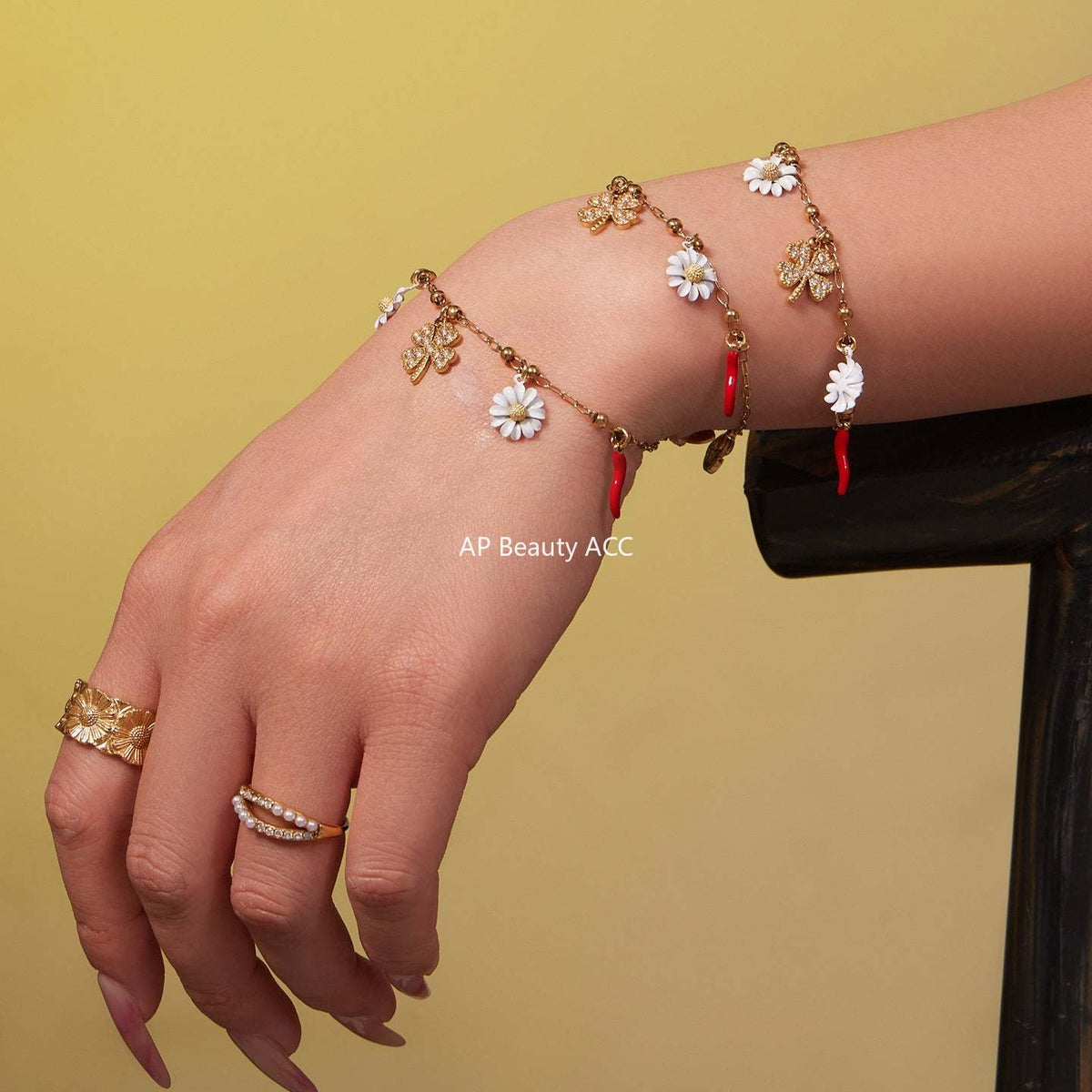 B廠-5A鋯石幸運草法國小雛菊多吊墜項鍊手鍊套裝不鏽鋼珠寶首飾「TXP483」25.11-4