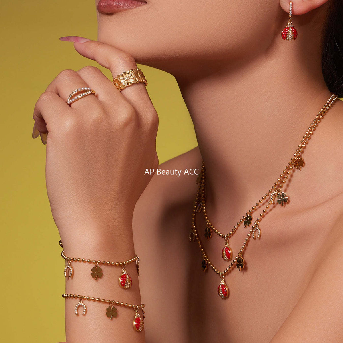 B廠-不鏽鋼5A鋯石滴油七星瓢蟲多配件吊墜項鍊手鍊耳環腳鏈套裝「TXP479」25.11-4