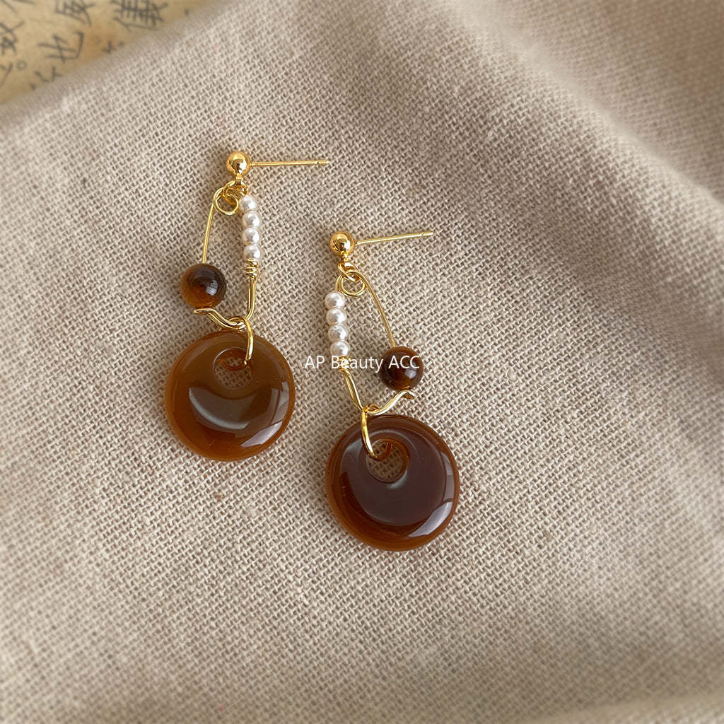 A廠-美拉德風文藝復古設計師款手工耳環秋冬新款原廠耳環工廠飾品批發「7147」25.11-4