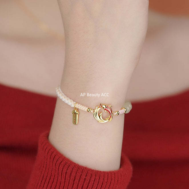 D廠-原創S999足銀年年有魚雙錦鯉耳環新年和田玉手鍊鎖骨鍊「YC4802SL_1 YC3241N_1 YC2728E_1」25.10-5