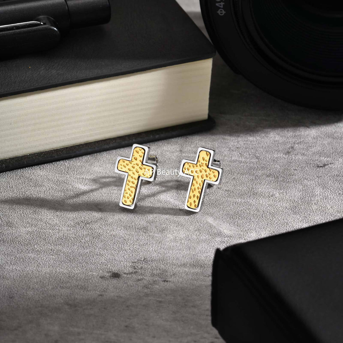 G廠-跨境男士時尚耳飾 不鏽鋼錘紋十字架耳釘 潮流經典百搭飾品「ES-720」25.11-1