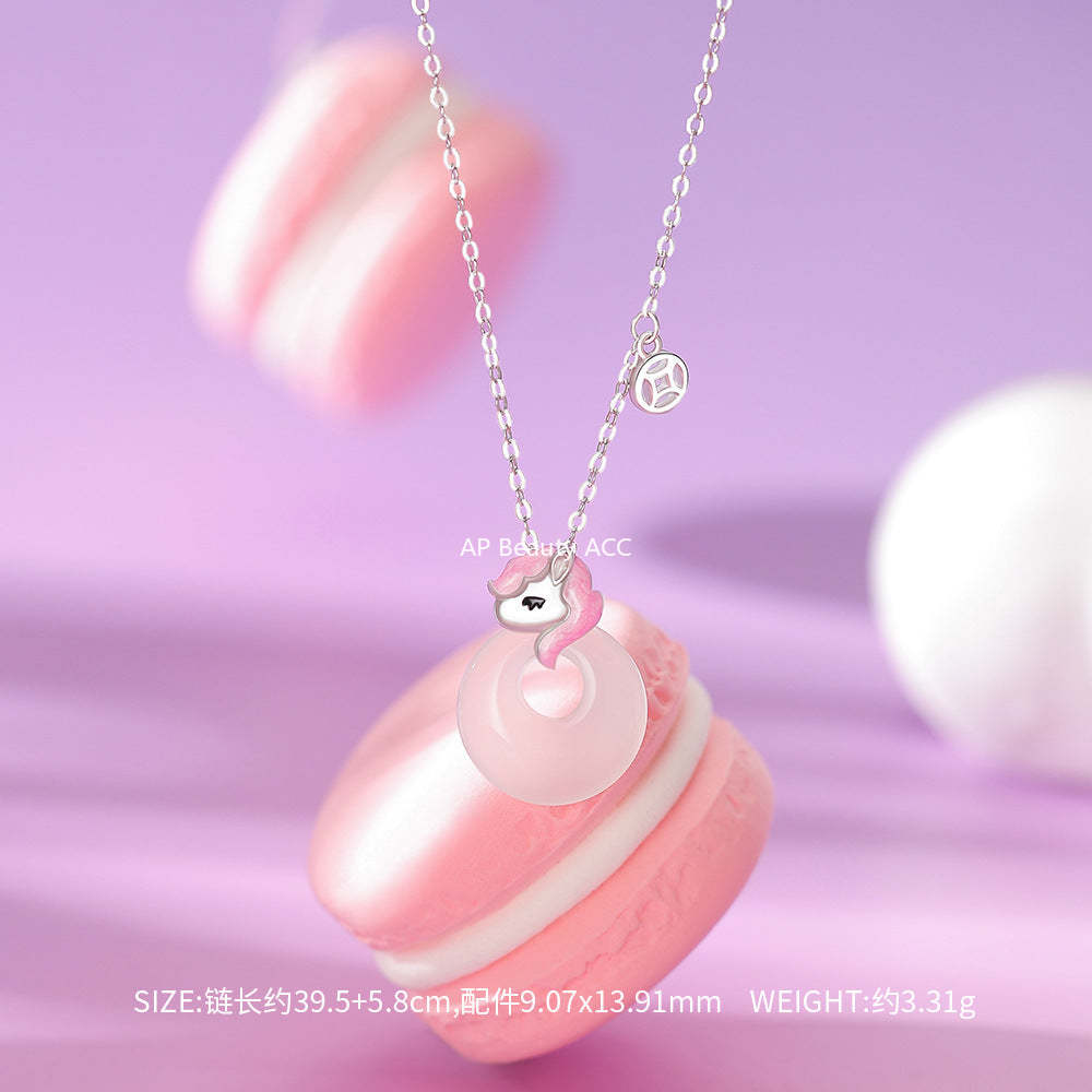 D廠-原創足銀S999甜心萌馬項鍊可愛設計卡通高級新款小眾鎖骨鏈批發「YC3828N_1」25.12-2