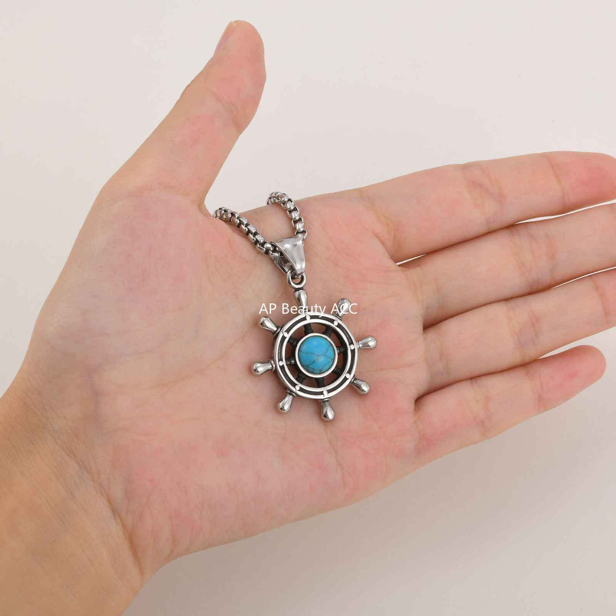 G廠-不鏽鋼復古項飾品船舵水手掛墜海軍潮牌船舵綠松石吊墜「PN-2234」25.11-2