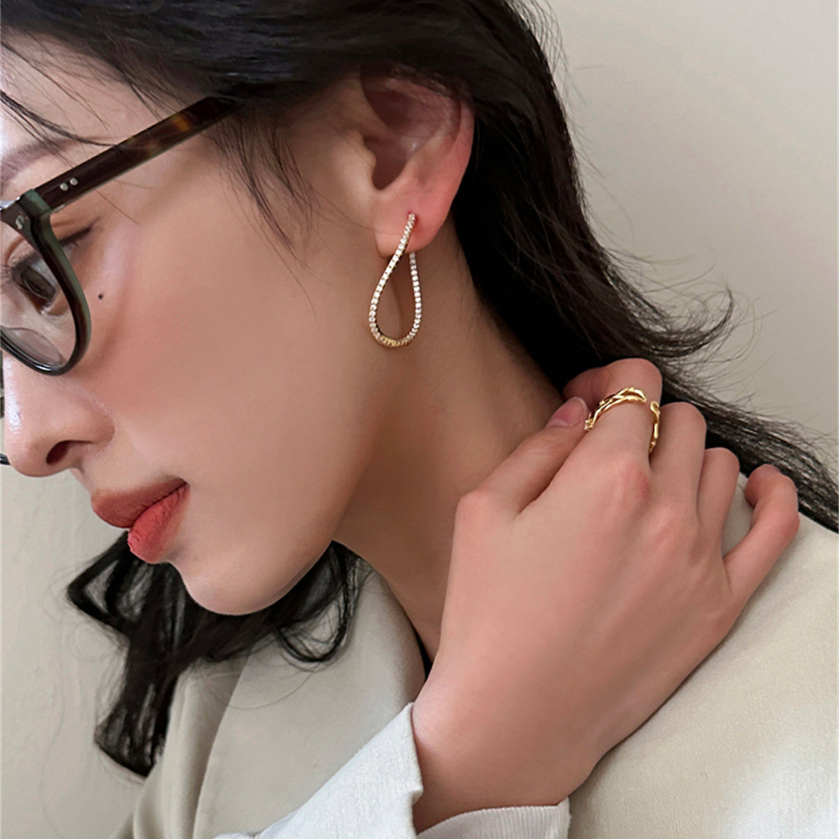 C廠-精緻細閃鋯石耳釘女小眾高級感莫比烏斯銀針耳環輕奢時尚氣質耳飾「EH-3542」25.05-5