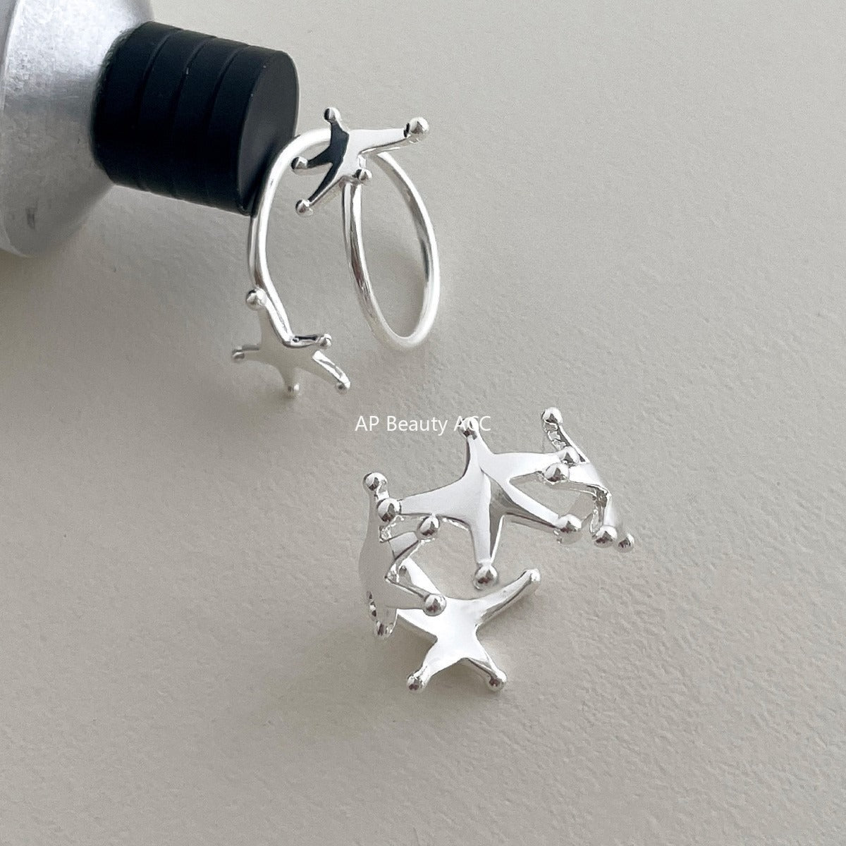 C廠-韓版純銀旋轉星星戒指女復古時尚設計感指環小眾高級感ins食指戒「JZ-0716」25.11-1