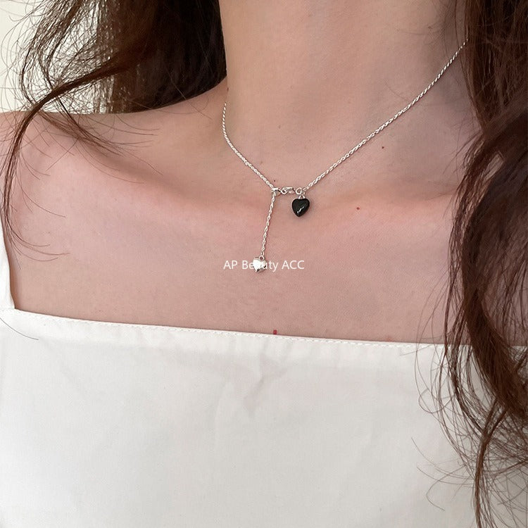 C廠-925純銀韓版抽拉式愛心吊墜項鍊女ins風簡約百搭OL通勤日常鎖骨鏈「XL-1222」25.11-1