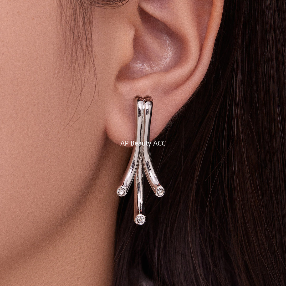 B廠-銅材質幾何異形鑲嵌鋯石耳環輕奢個性歐美風高質感耳飾批發「F811」25.11-1