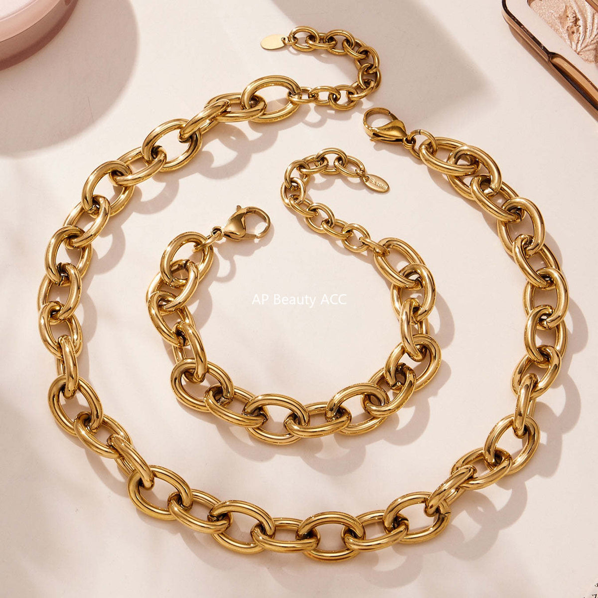 B廠-歐美嘻哈潮酷粗款O字鏈手鍊項鍊套裝不鏽鋼鍍18k真金不掉色「TXP465」25.11-3