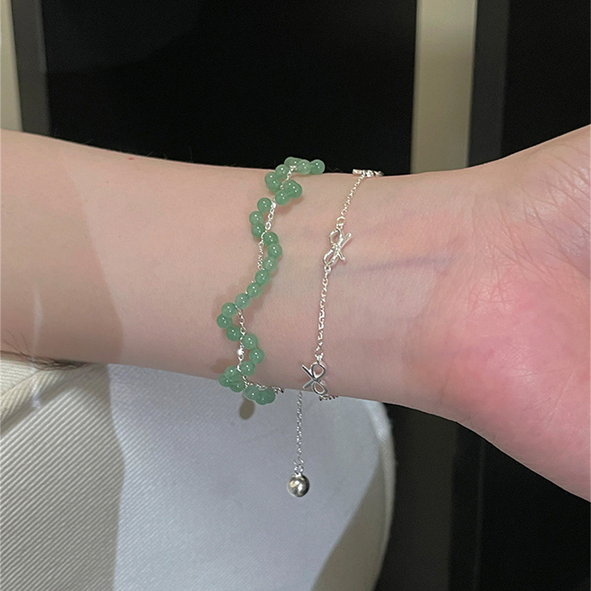 C廠-簡約氣質925銀手鍊女小清新ins風清冷感綠水晶手串輕奢高級感手飾「SL-476」25.08-5