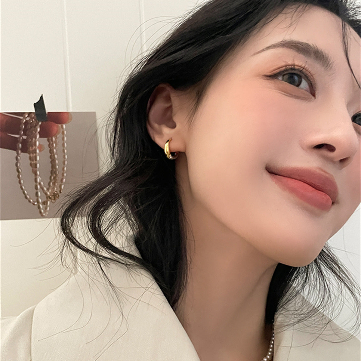 C廠-港風復古金銀撞色耳環女輕奢網紅設計感銀針耳圈百搭氣質新耳扣「EH-3600」25.05-5