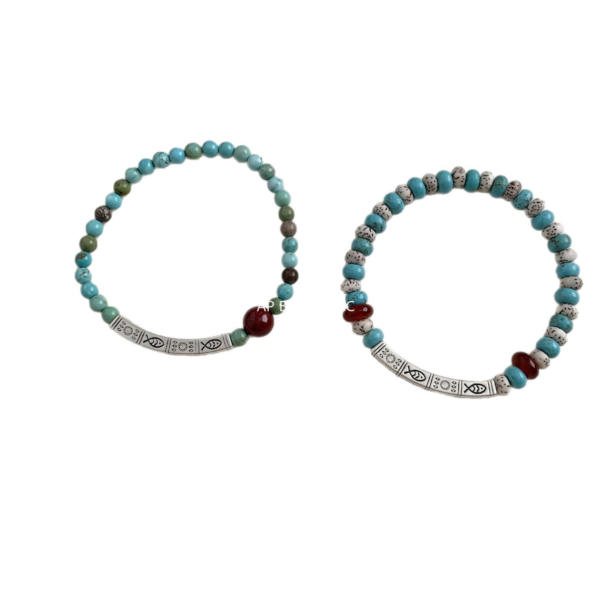 C廠-新中國國風古風錦鯉小魚兒朱砂紅瑪瑙菩提鋁鎂礦S925純銀手鍊「1541-1542」25.11-2