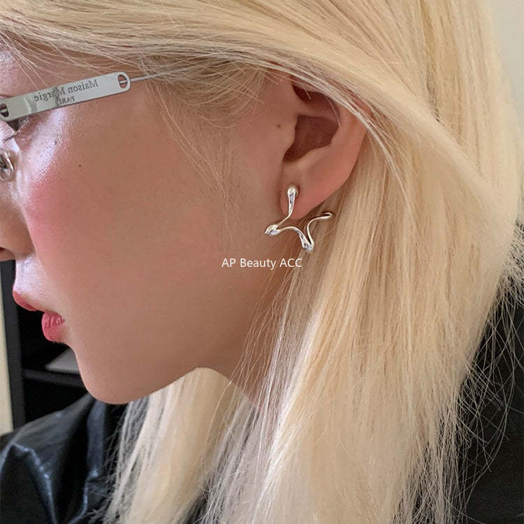 C廠-韓版INS四芒星銀針耳釘小眾輕奢設計感高級耳環日常百搭秋冬耳飾「EH-4276」25.11-4