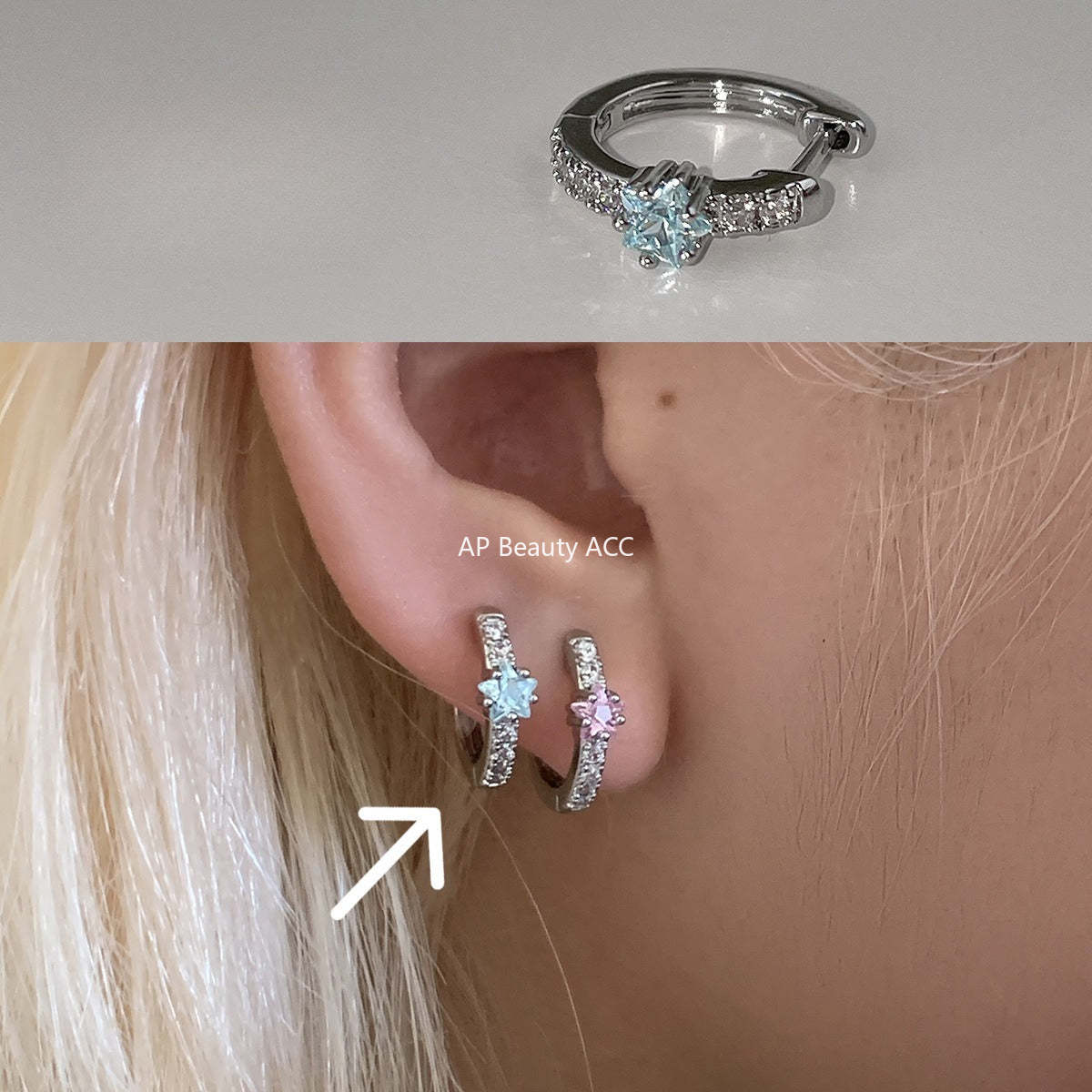 C廠-閃耀星星鋯石耳環女精緻百搭圈圈甜美鈦鋼耳圈設計感小眾甜酷簡約「EH-4333」25.12-1