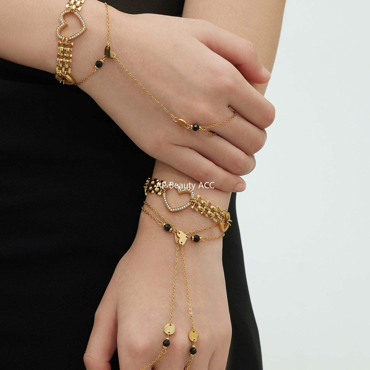 B廠-不鏽鋼鋯石愛心手錶鏈天然石愛心手指鏈組合高質感飾品鍍18k真金「E162-E169」25.12-3