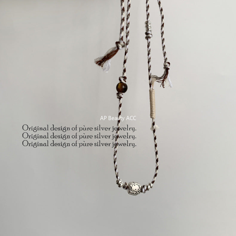 C廠-童趣大象小象編織串珠手作手鍊S925項鍊女甜酷可愛個性頸鏈設計感「1608」25.11-2