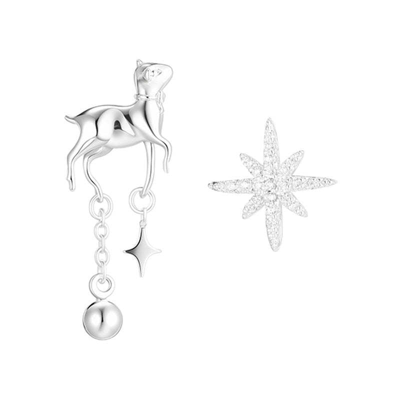 C廠-甜美風幸運小鹿耳釘女高級星星流蘇銀針耳環氣質冷淡風不對稱耳飾「EH-4262」25.11-4