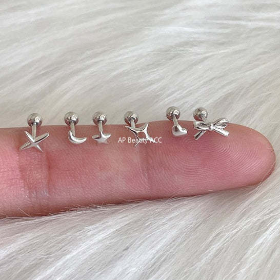 C廠-925純銀輕奢蝴蝶結耳釘女韓風簡約日常星星月亮耳環小眾高級耳飾「EH-4256」25.11-3